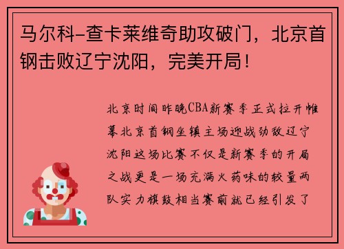 马尔科-查卡莱维奇助攻破门，北京首钢击败辽宁沈阳，完美开局！