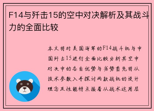 F14与歼击15的空中对决解析及其战斗力的全面比较